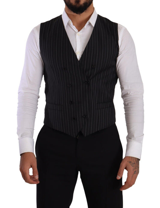 Gilet sans manches à rayures grises et à double boutonnage de Dolce & Gabbana