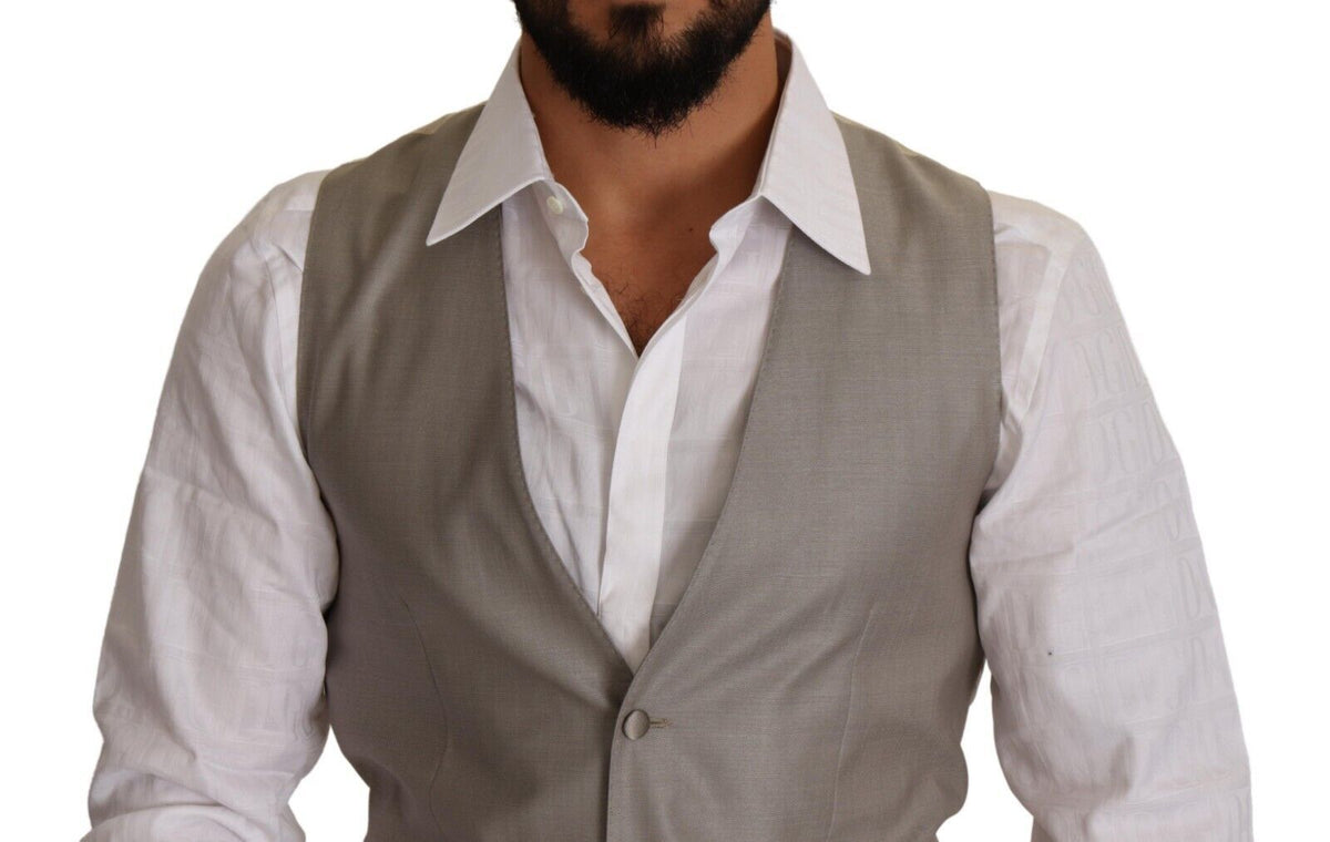 Dolce & Gabbana Gilet Beige en Laine à Boutonnage Simple
