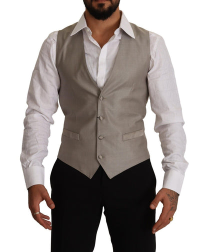 Gilet sans manches en laine beige à simple boutonnage de Dolce & Gabbana