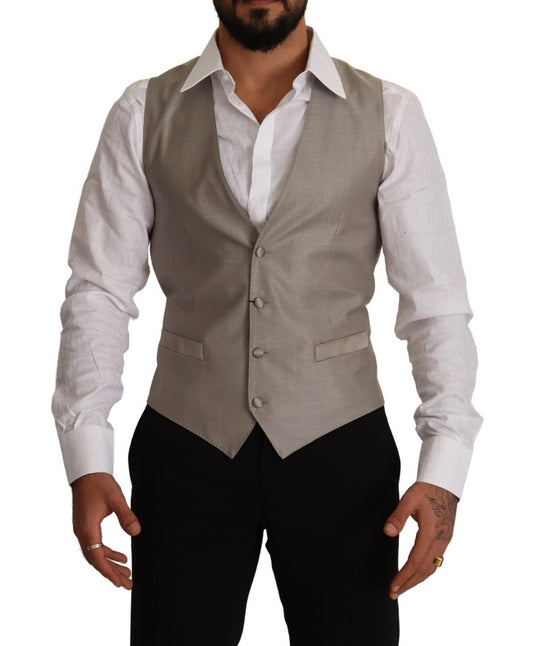 Gilet sans manches en laine beige à simple boutonnage de Dolce & Gabbana