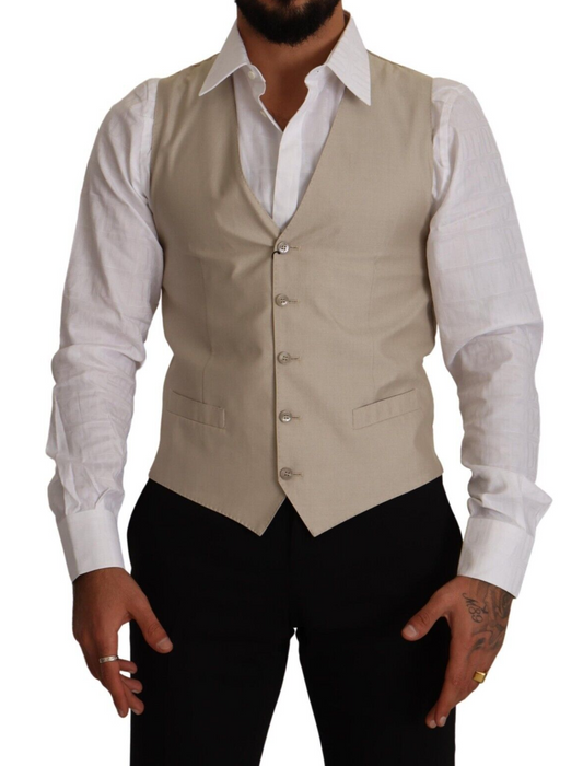 Gilet sans manches en coton et soie beige, coupe ajustée, Dolce & Gabbana