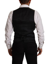 Dolce & Gabbana Blue Striped Wool Stretch Waistcoat Vest