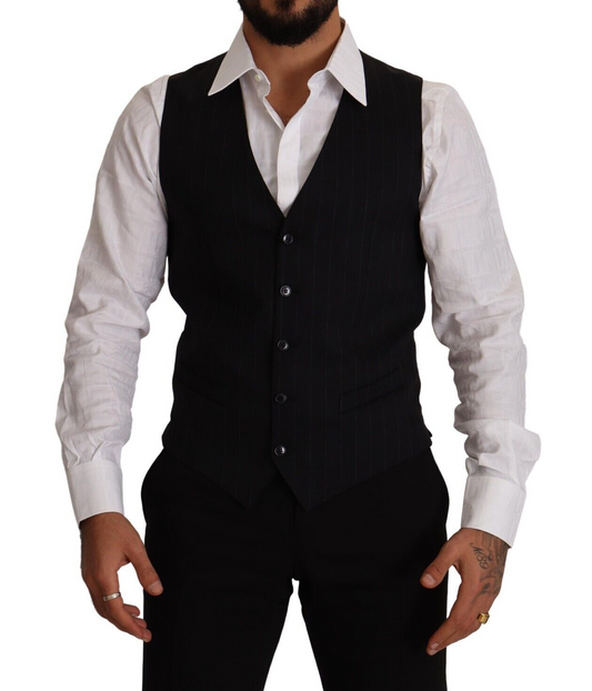 Gilet sans manches en laine extensible rayée bleue de Dolce & Gabbana