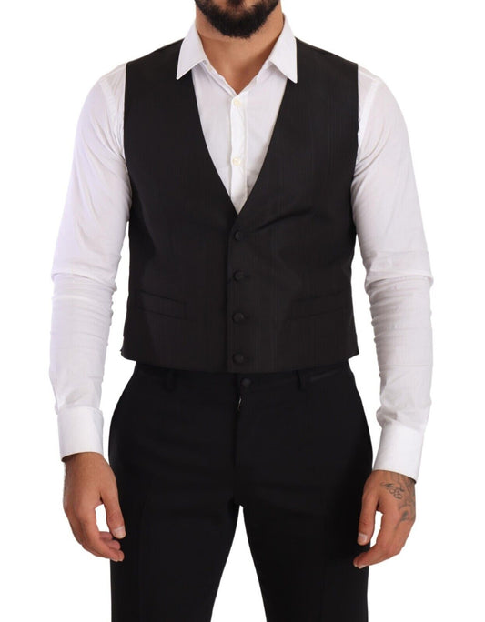 Gilet formel en soie grise, coupe ajustée, Dolce & Gabbana