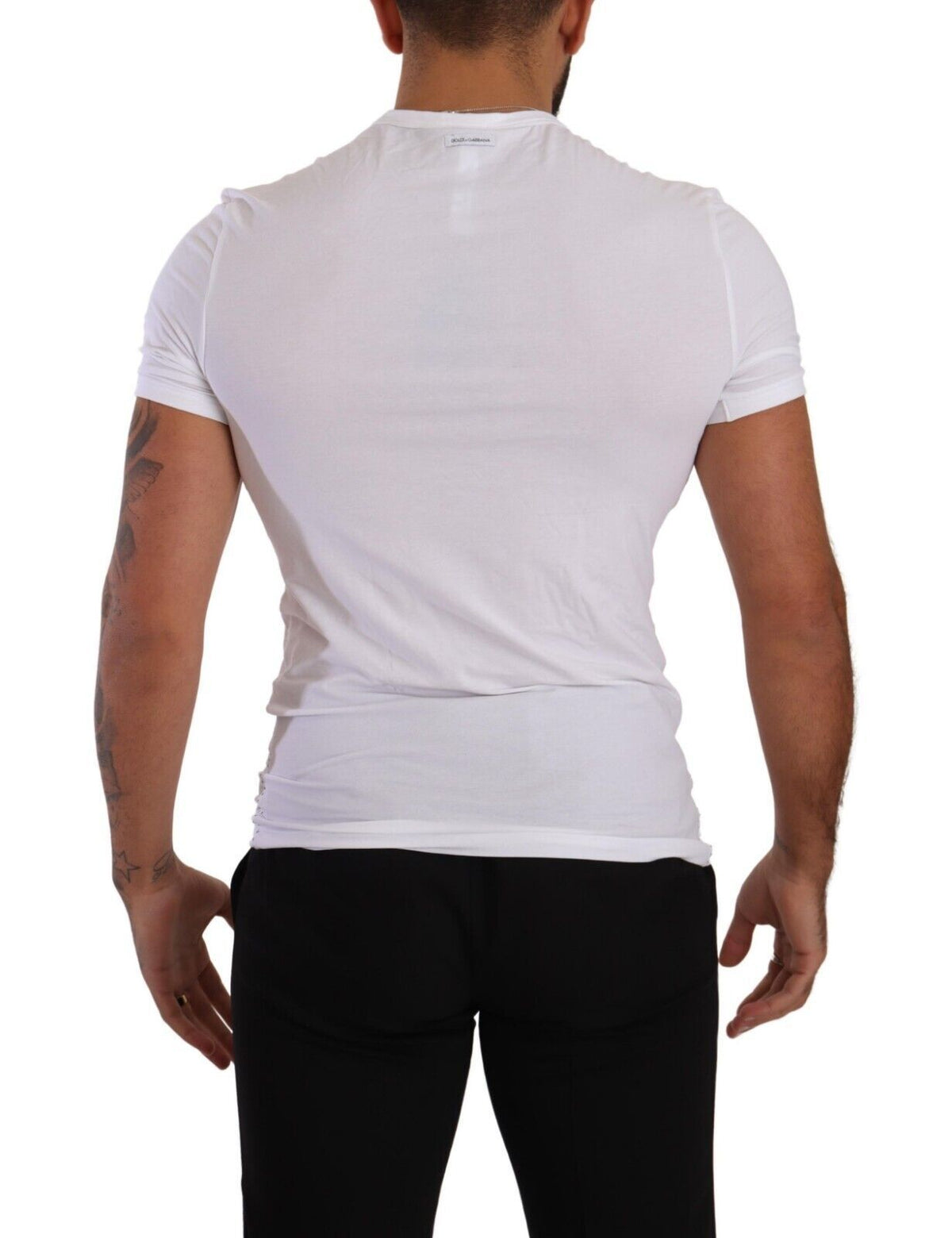 T-shirt en coton extensible blanc à col rond Dolce &amp; Gabbana, sous-vêtements.