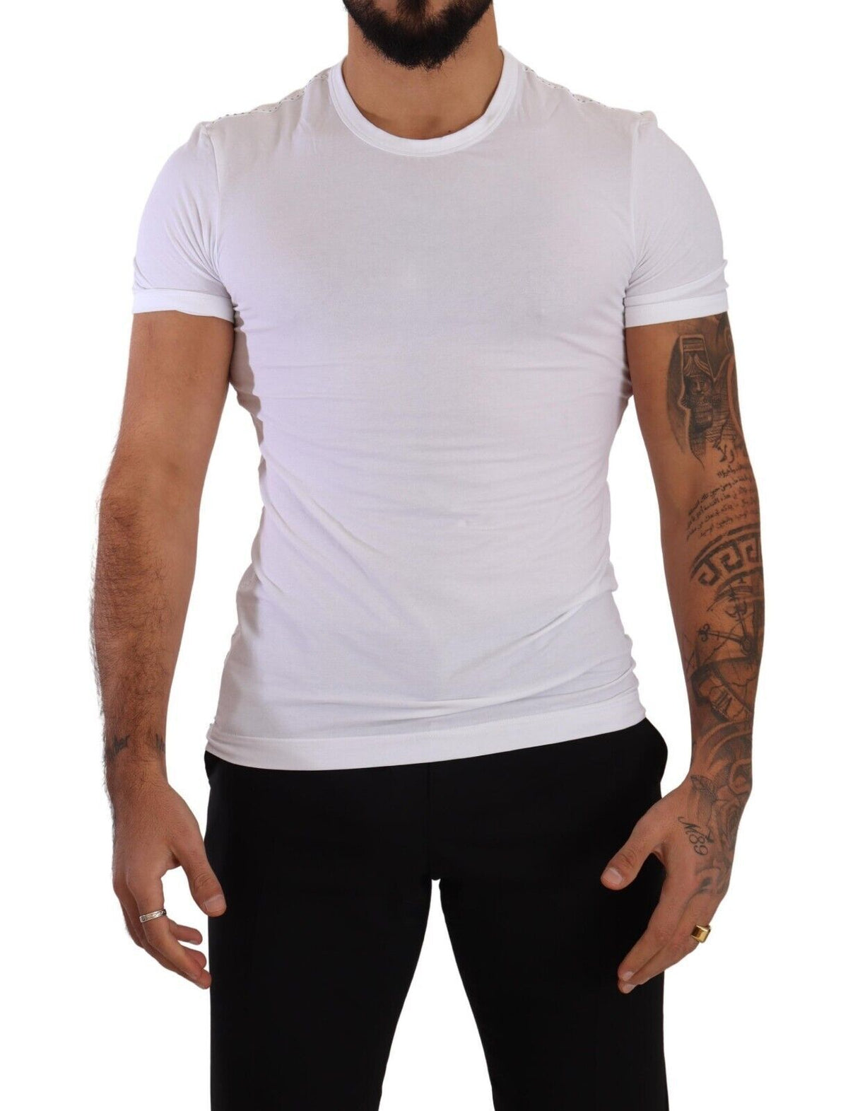 T-shirt en coton extensible blanc à col rond Dolce &amp; Gabbana, sous-vêtements.