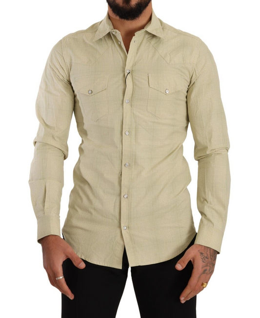 Chemise décontractée à manches courtes en coton SICILIA jaune de Dolce & Gabbana, coupe slim.