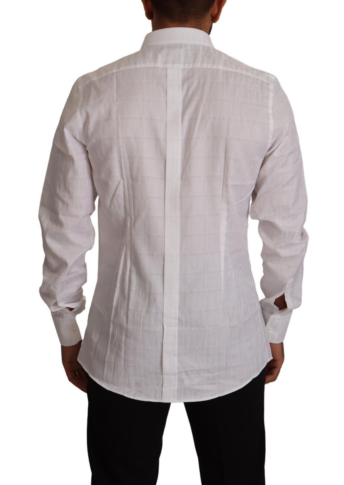 Chemise habillée blanche en coton, coupe slim, ornée de détails dorés, Dolce &amp; Gabbana.