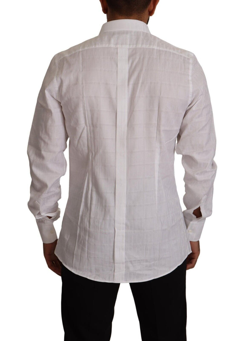 Chemise habillée blanche en coton, coupe slim, ornée de détails dorés, Dolce &amp; Gabbana.