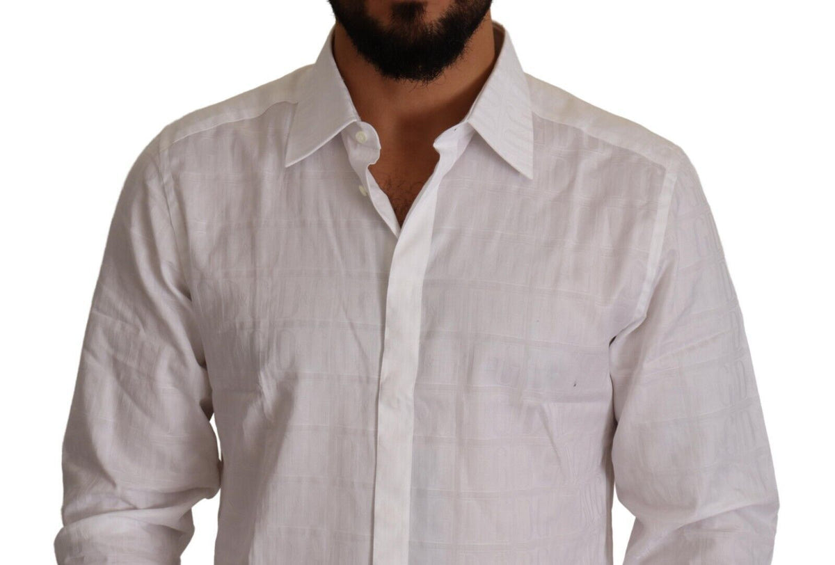 Chemise habillée blanche en coton, coupe slim, ornée de détails dorés, Dolce &amp; Gabbana.