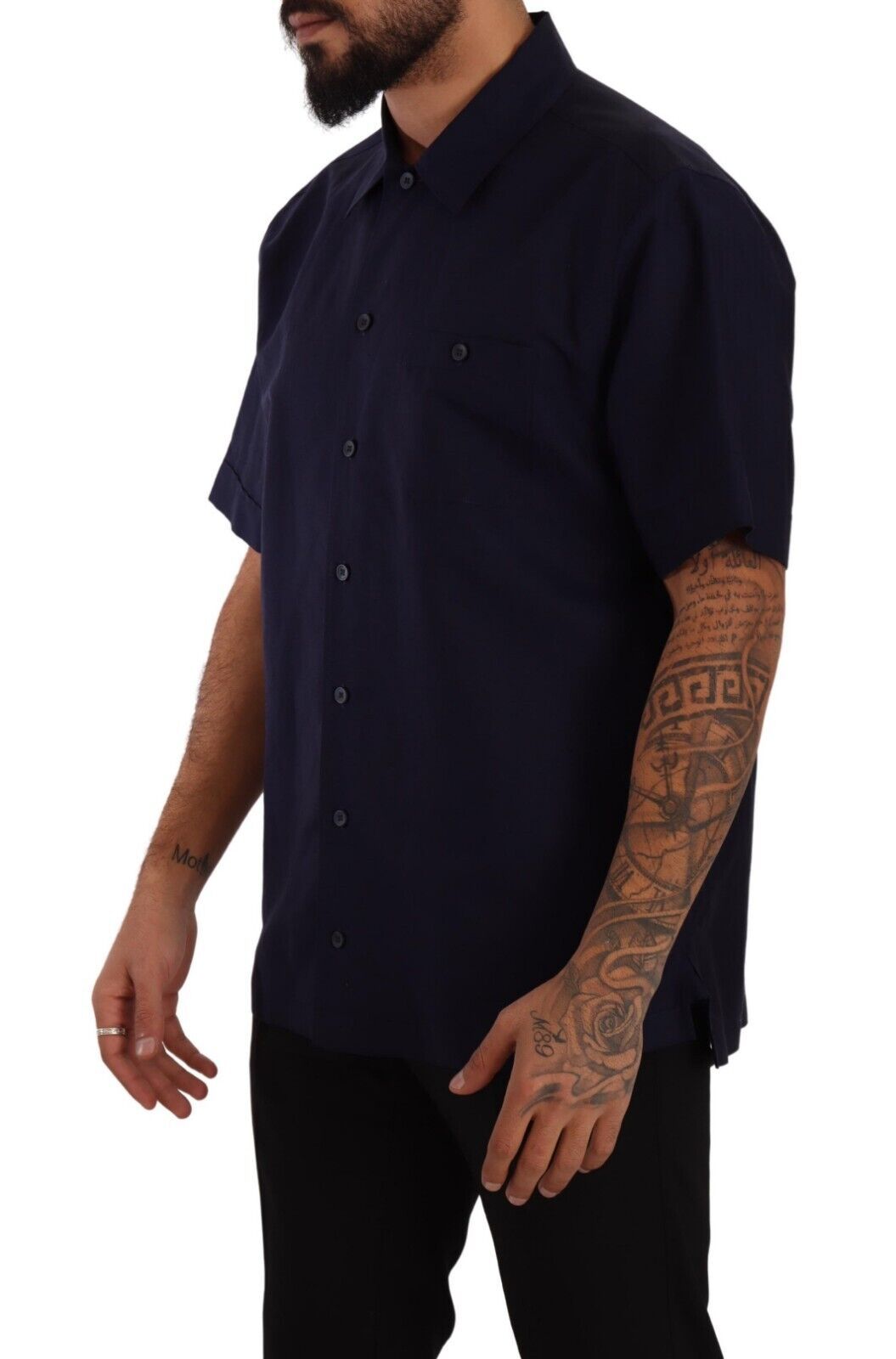 Chemise à manches courtes, col boutonné, bleu marine de Dolce & Gabbana