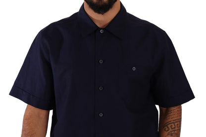 Chemise à manches courtes, col boutonné, bleu marine de Dolce & Gabbana