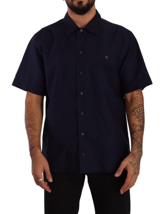 Chemise à manches courtes, col boutonné, bleu marine de Dolce & Gabbana
