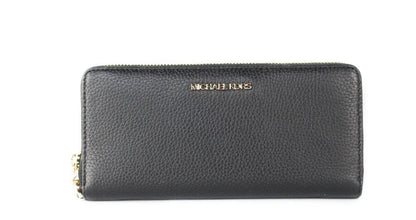 Michael Kors Jet Set Travel grote zwarte leren portemonnee met rits en handvat (Jet Set Travel Large Black Pebble Leather Continental Wrist Wallet)
