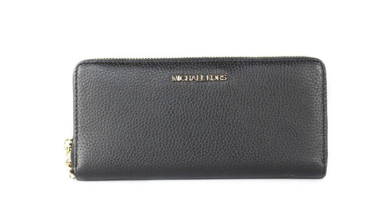 Michael Kors Jet Set Travel grote zwarte leren portemonnee met rits en handvat (Jet Set Travel Large Black Pebble Leather Continental Wrist Wallet)