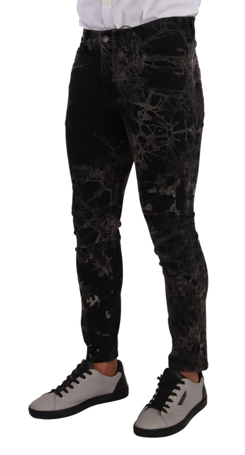Jeans slim à coupe ajustée à motifs noirs de Dolce &amp; Gabbana