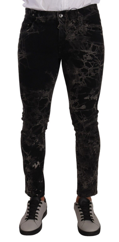 Jeans slim à coupe ajustée à motifs noirs de Dolce & Gabbana
