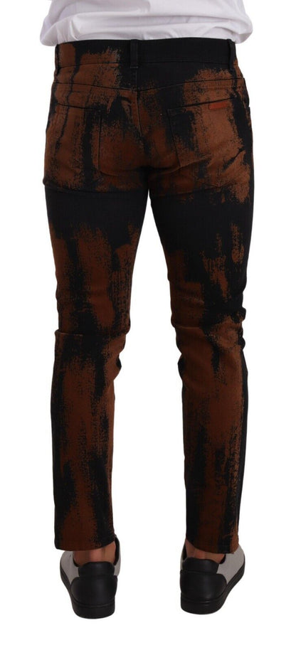 Jeans skinny en coton à effet tie-dye noir et marron de Dolce & Gabbana