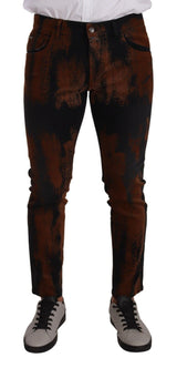 Jeans skinny en coton à effet tie-dye noir et marron de Dolce &amp; Gabbana