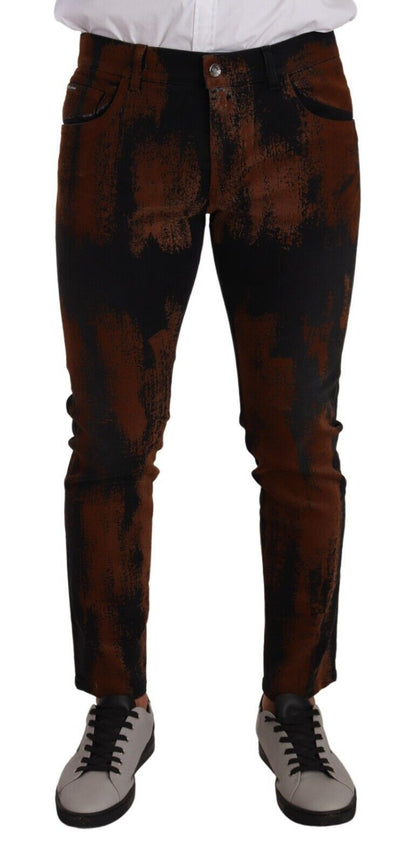 Jeans skinny en coton à effet tie-dye noir et marron de Dolce & Gabbana