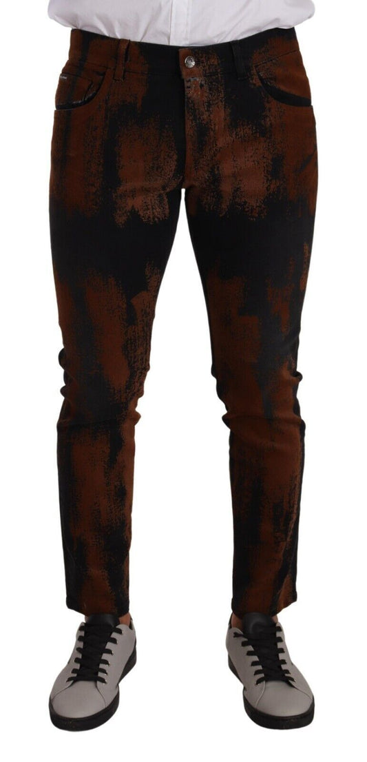 Jeans skinny en coton à effet tie-dye noir et marron de Dolce & Gabbana