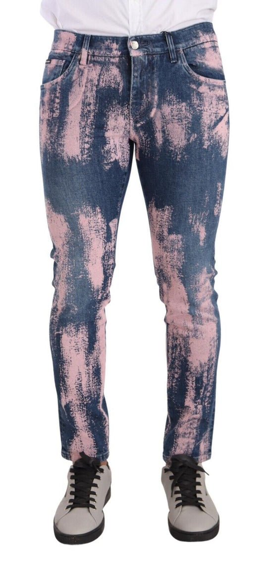 Jeans skinny en coton à effet tie-dye bleu et rose de Dolce & Gabbana