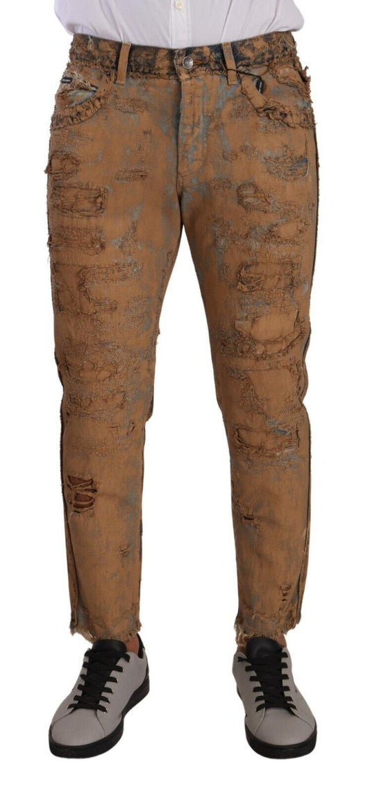 Jeans en coton délavé brun à coupe droite de Dolce & Gabbana