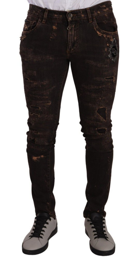 Jeans skinny slim en jean délavé brun de Dolce & Gabbana