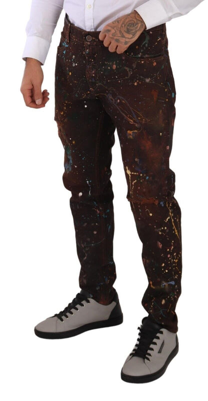 Jeans en coton regular à taches marrons de Dolce & Gabbana