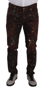 Jeans en coton regular à taches marrons de Dolce &amp; Gabbana