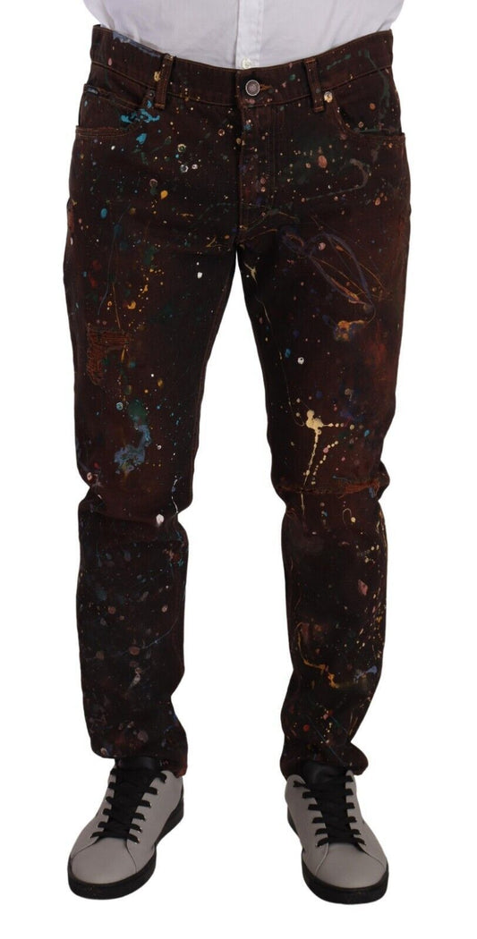 Jeans en coton regular à taches marrons de Dolce & Gabbana