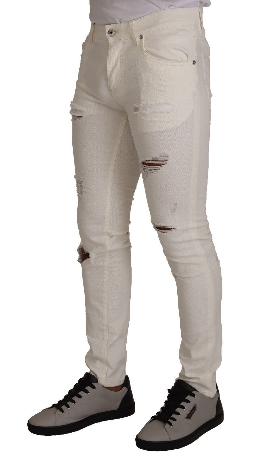 Jean en coton skinny blanc délavé pour homme Dolce &amp; Gabbana