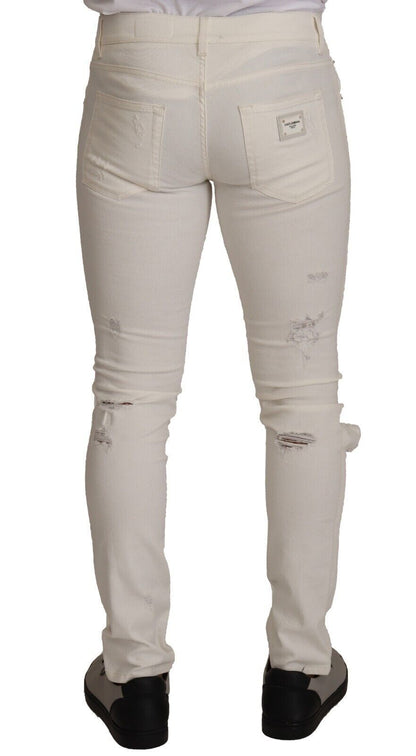 Jean en coton skinny blanc délavé pour homme Dolce & Gabbana