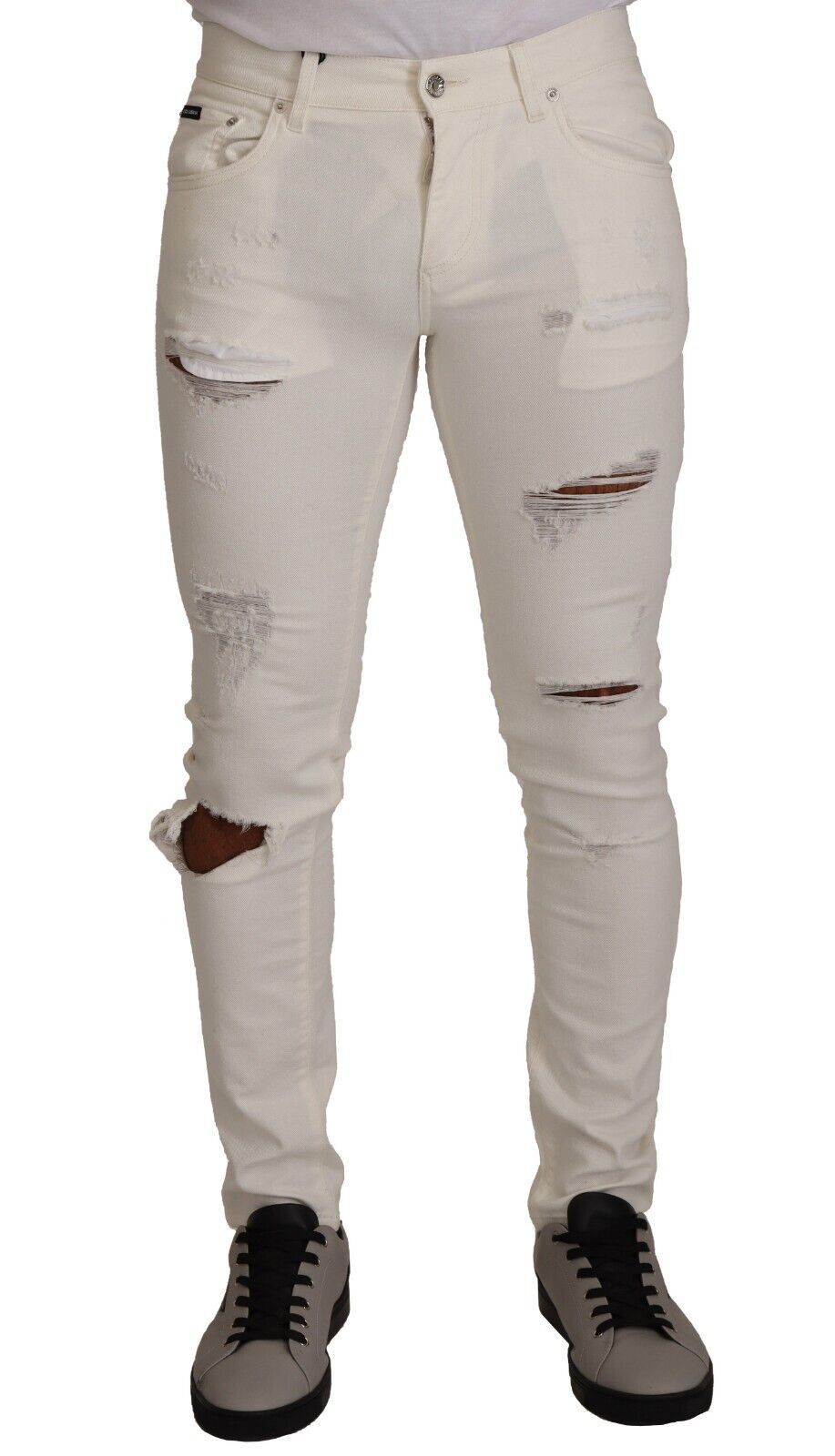 Jean en coton skinny blanc délavé pour homme Dolce &amp; Gabbana