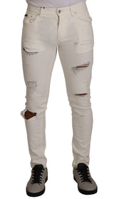 Jean en coton skinny blanc délavé pour homme Dolce &amp; Gabbana