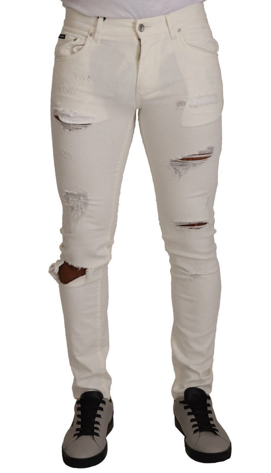 Jean en coton skinny blanc délavé pour homme Dolce & Gabbana