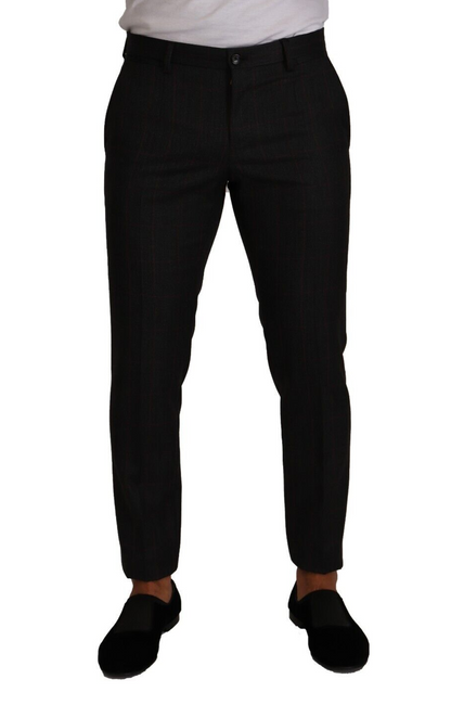 Pantalon-tailleur habillé en laine à carreaux gris de Dolce & Gabbana