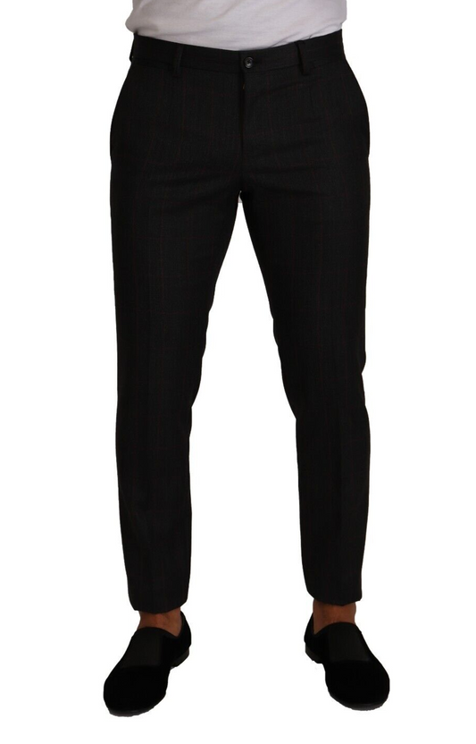 Pantalon-tailleur habillé en laine à carreaux gris de Dolce & Gabbana