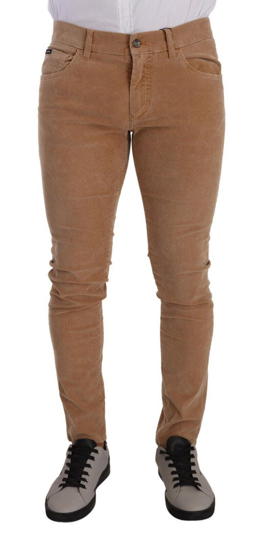 Jeans slim à coupe ajustée en coton cordouroy brun de Dolce & Gabbana