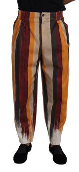 Pantalon taille haute en coton rayé multicolore à coupe évasée de Dolce &amp; Gabbana
