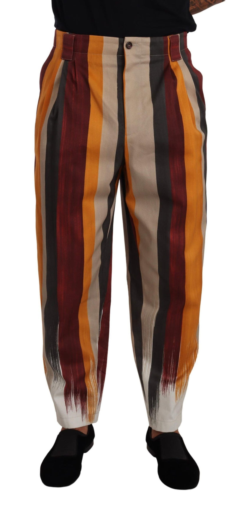 Pantalon taille haute en coton rayé multicolore à coupe évasée de Dolce &amp; Gabbana