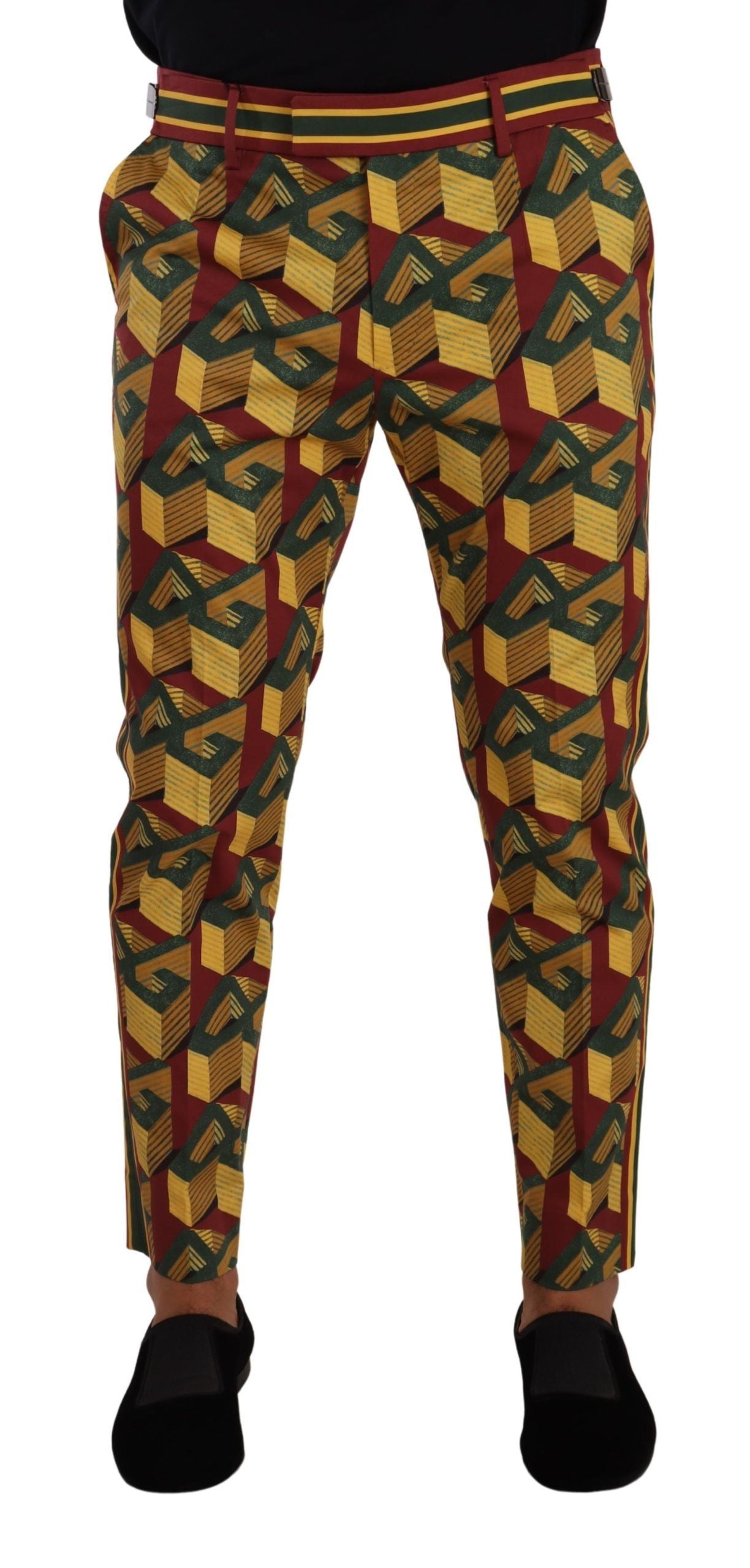 Pantalon tailleur fuselé en coton à logo multicolore Dolce & Gabbana