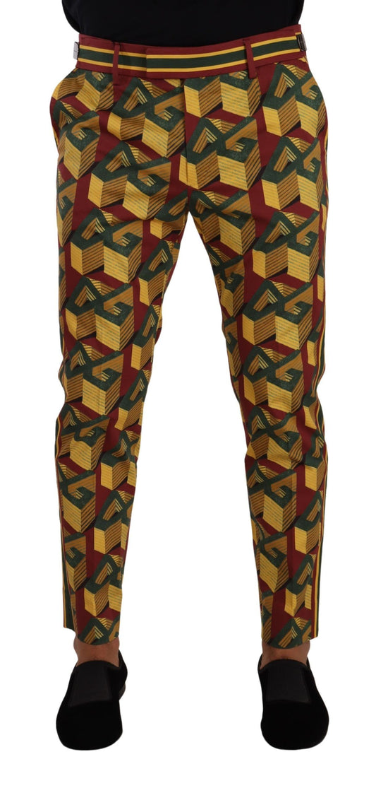 Pantalon tailleur fuselé en coton à logo multicolore Dolce & Gabbana