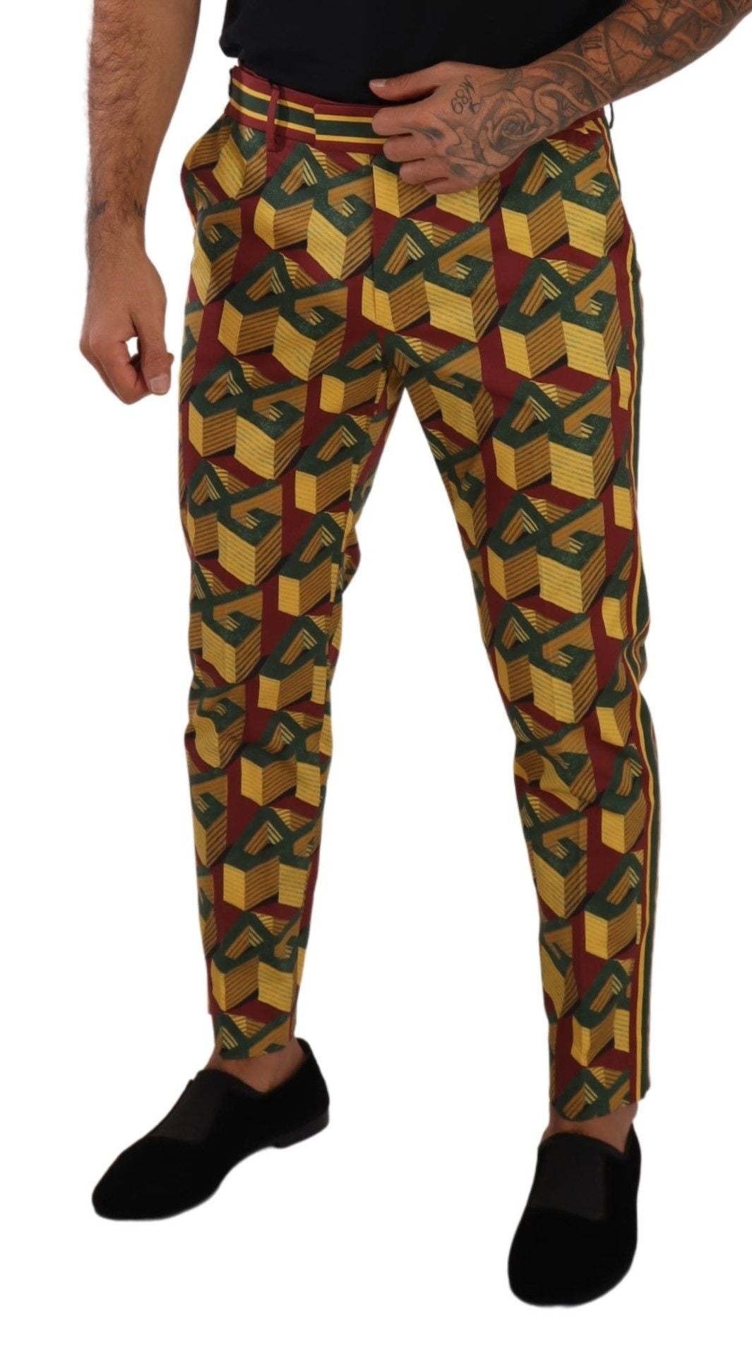 Pantalon tailleur fuselé en coton à logo multicolore Dolce & Gabbana