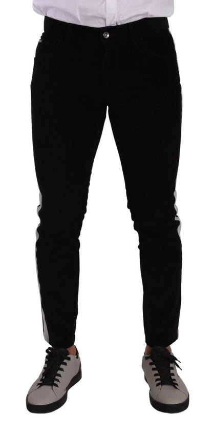 Jeans skinny en corduroy noir en coton extensible de Dolce & Gabbana