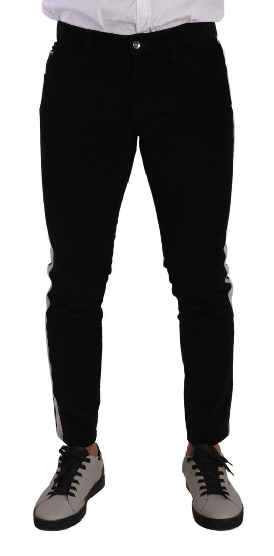 Jeans skinny en corduroy noir en coton extensible de Dolce & Gabbana