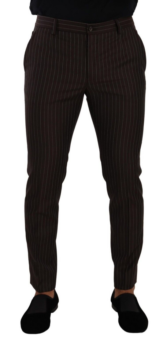 Pantalon-tailleur habillé en laine rayée marron de Dolce & Gabbana