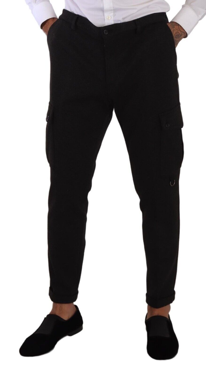 Pantalon cargo skinny noir en viscose Dolce & Gabbana pour homme