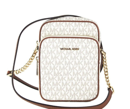 Michael Kors Jet Set Medium Vanilla PVC North South Chain Crossbody Handtas