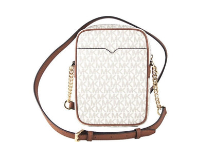 Michael Kors Jet Set Medium Vanilla PVC North South Chain Crossbody Handtas